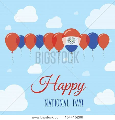 Paraguay National Day Flat Patriotic Poster. Row Of Balloons In Colors Of The Paraguayan Flag. Happy