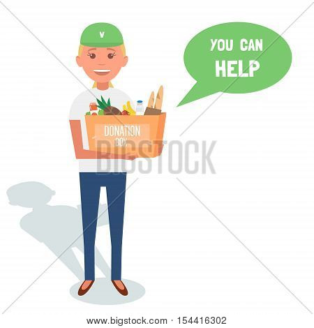 Woman Volunteers with donation boxes isolated on white. Vector Illustration