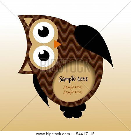 illustration of cute brown owl, frame for text