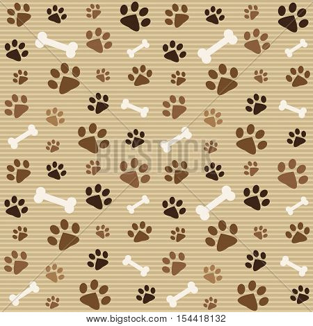 Background with brown dog footprints and bones