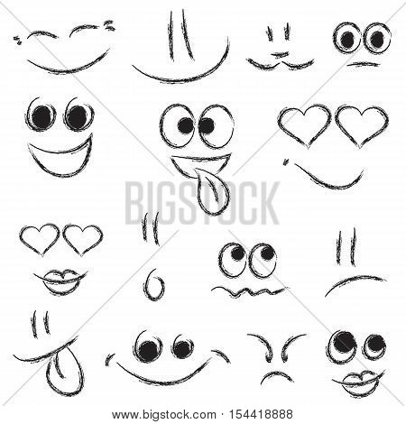 sketches of emotion icons isolated on white