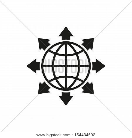 The global solution icon. WWW and browser, development, search, SEO symbol. UI. Web. Logo. Sign. Flat design. App. Stock vector