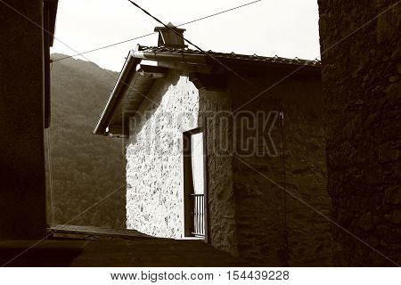 Black And White Shot Of An Italian House