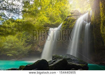 Amazing Beautiful Waterfalls In Autumn Forest At Haew Suwat Waterfall In Khao Yai National Park, Tha