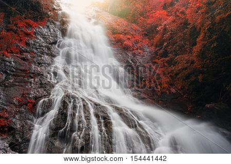 Amazing Beautiful Waterfalls In Autumn Forest At Sarika Waterfall In Nakhonnayok, Thailand.