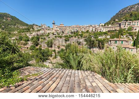 Valldemossa hilltop. View of village of Valldemossa Mallorca Balearic islands Spain.