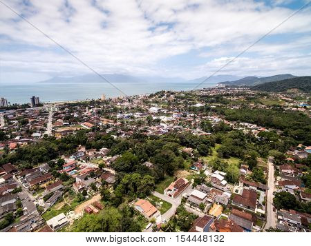 Aerial view of Cocanha Beach, Caraguatatuba, Sao Paulo, Brazil