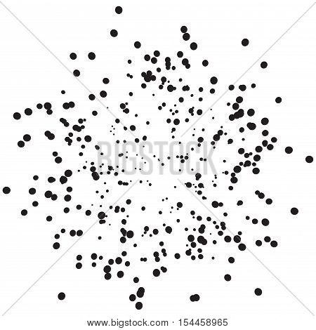 Black and white vector texture a lot of large and small dots arranged randomly cosmic dust explosion effects textured design element chaotic pattern. Abstract background