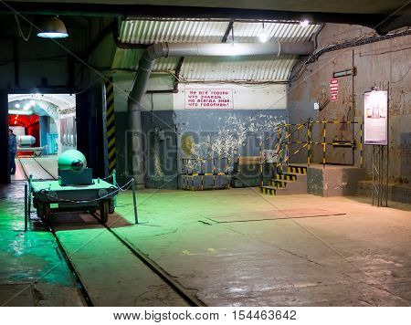 Balaklava, Russia - November 14, 2015: Technical platform interior facility 820 RTB underground Naval museum complex 