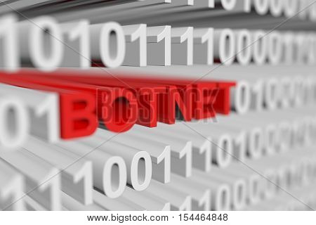 BOTNET as a binary code with blurred background 3D illustration