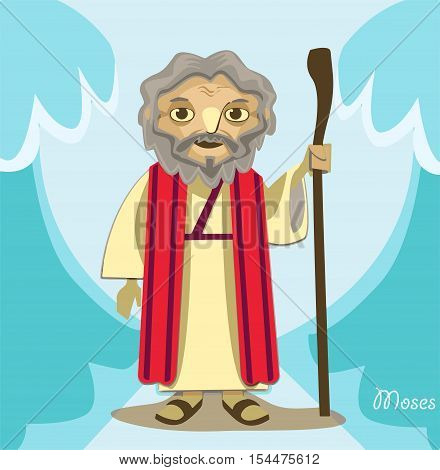 moses with stick parth ocean cartoon illustrations