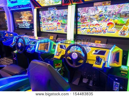 BANGKOK, THAILAND - OCTOBER 1, 2016 : game machines at the Hero city at the MBK Center, a shopping mall. Bangkok is one of the worlds top tourist destination cities.