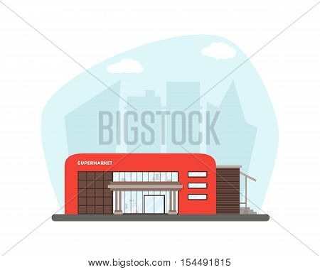 Flat Supermarket On City Background