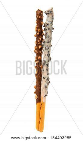 Pepero Chocolate stick cookie dessert white background