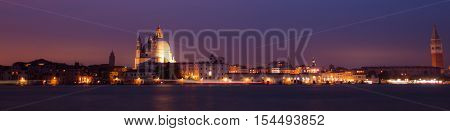 Panorama By Night Of Venice, City In Italy