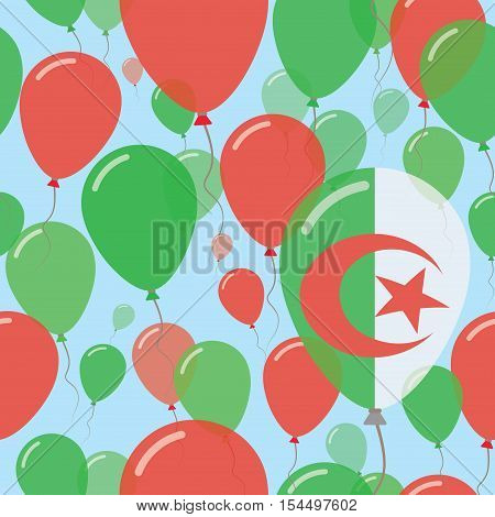 Algeria National Day Flat Seamless Pattern. Flying Celebration Balloons In Colors Of Algerian Flag.