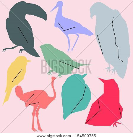 stylish set of different birds for your textile, postcard or poster. vector illustration