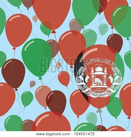 Afghanistan National Day Flat Seamless Pattern. Flying Celebration Balloons In Colors Of Afghan Flag