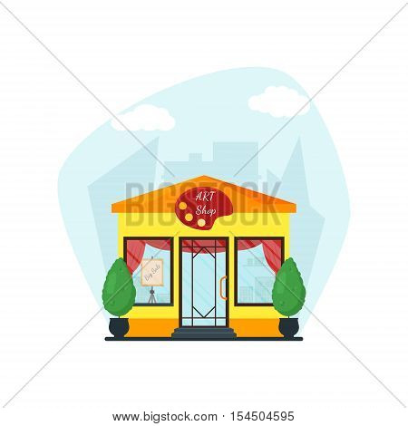 Flat Shop Store On City Background