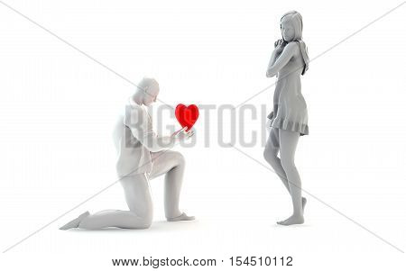 3D Cartoon Character - Guy in Love with Girlfriend offering his Heart Icon Symbol. 3D Illustration