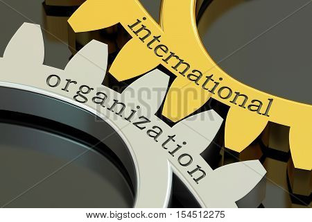 International Organization concept on the gearwheels 3D rendering