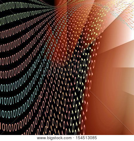 Abstract coloring background of the dark gradient with visual  illusion and lighting effects and binary code null and zero,good for your project