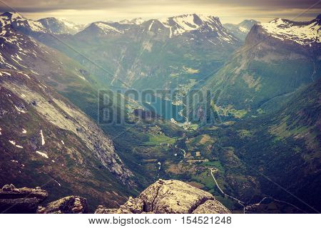 View On Geirangerfjord From Dalsnibba Viewpoint In Norway