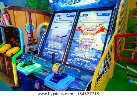 BANGKOK, THAILAND - OCTOBER 1, 2016 : game machines at the Hero city at the MBK Center, a shopping mall. Bangkok is one of the worlds top tourist destination cities.