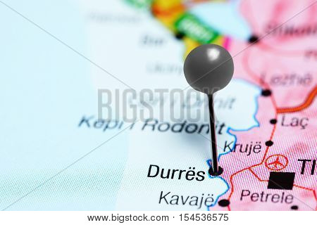 Durres pinned on a map of Albania
