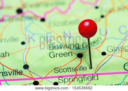 Scottsville pinned on a map of Kentucky, USA