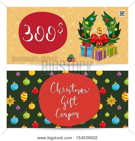 Christmas voucher template vector. Xmas gift voucher layout or discount voucher. Special offer xmas gift coupon. Christmas voucher layout. Xmas voucher. Christmas sale voucher promo xmas voucher. Voucher or coupon design. Voucher with prepaid. Ad voucher