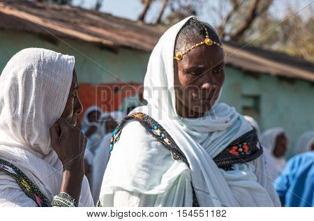 Adua Ethiopia - January 21 2016: Local faithfuls attends the annual religious celebration of Timket (epiphany)