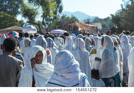 Adua Ethiopia - January 21 2016: Local faithfuls attends the annual religious celebration of Timket (epiphany)