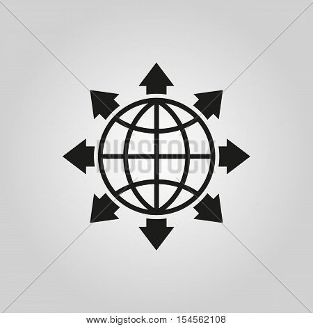 The global solution icon. WWW and browser, development, search, SEO symbol. UI. Web. Logo. Sign. Flat design. App. Stock vector