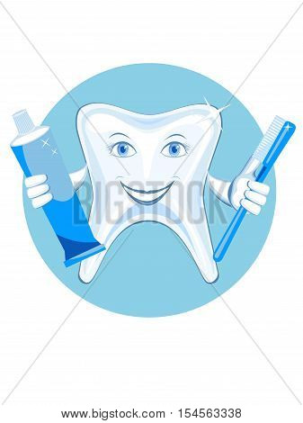 tooth with tooth-paste and tooth-brush, vector illustration