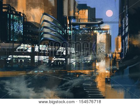 digital painting of futuristic sci-fi city, illustration art