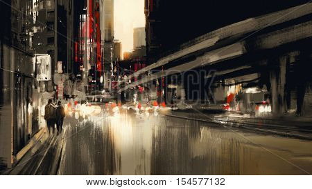 urban city street digital painting, illustration art