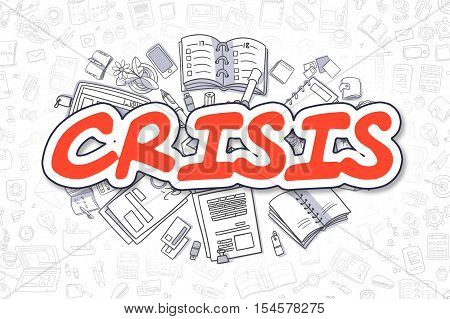Cartoon Illustration of Crisis, Surrounded by Stationery. Business Concept for Web Banners, Printed Materials.