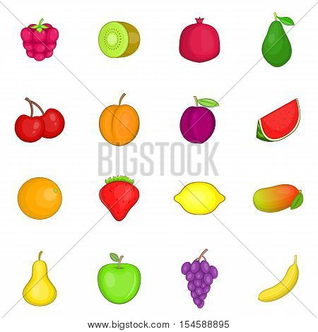 Fruit icons set. Cartoon illustration of 16 fruit travel vector icons for web