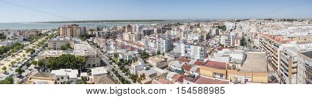 Aerial panoramic view of Sanlucar de Barrameda Cadiz Spain