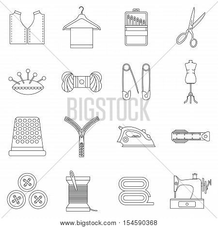 Sewing icons set. Outline illustration of 16 sewing travel vector icons for web