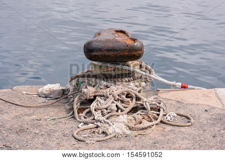 Rusty Metal Mooring Bolard For Big Ship