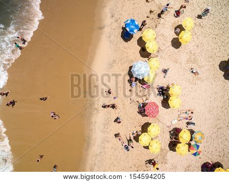 CARAGUATATUBA, BRAZIL - CIRCA OCTOBER 2016: Top View of Cocanha Beach, Caraguatatuba, Sao Paulo, Brazil