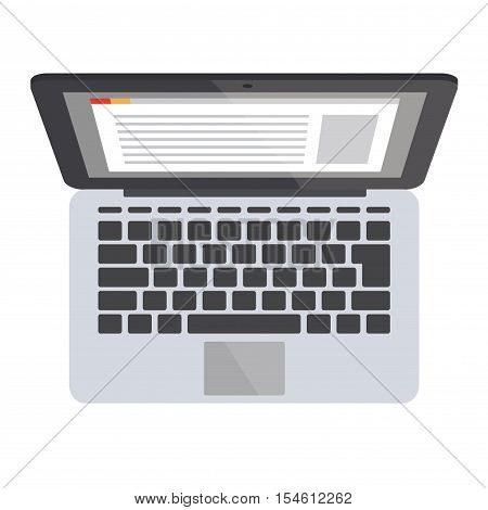 Flat opened laptop vector illustration. Top view.