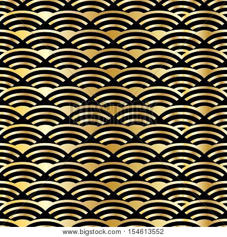Chinese luxury abstract seamless pattern. Golden Chinese fans background. Vector illustration. Wavy texture.