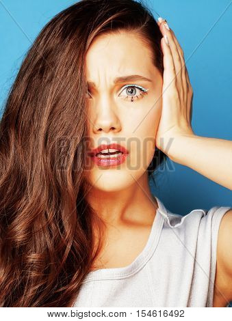 young pretty adorable woman with candy close up like doll makeup