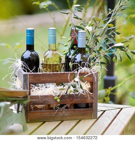 Wine Bottles In A Wooden Crate