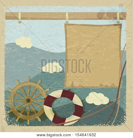 Abstract vintage background with a steering wheel and a lifeline. eps10
