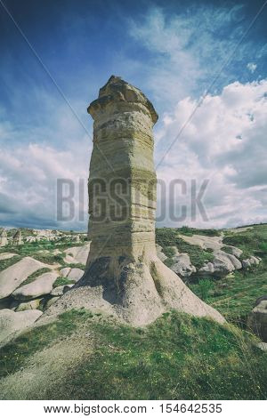 Famous Love valley in Cappadocia, Turkey, toned like Instagram filter