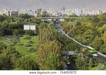 Teheran, Iran - October 03, 2016:tehran Skyline And Greenery In Front Of Alborz Mountains